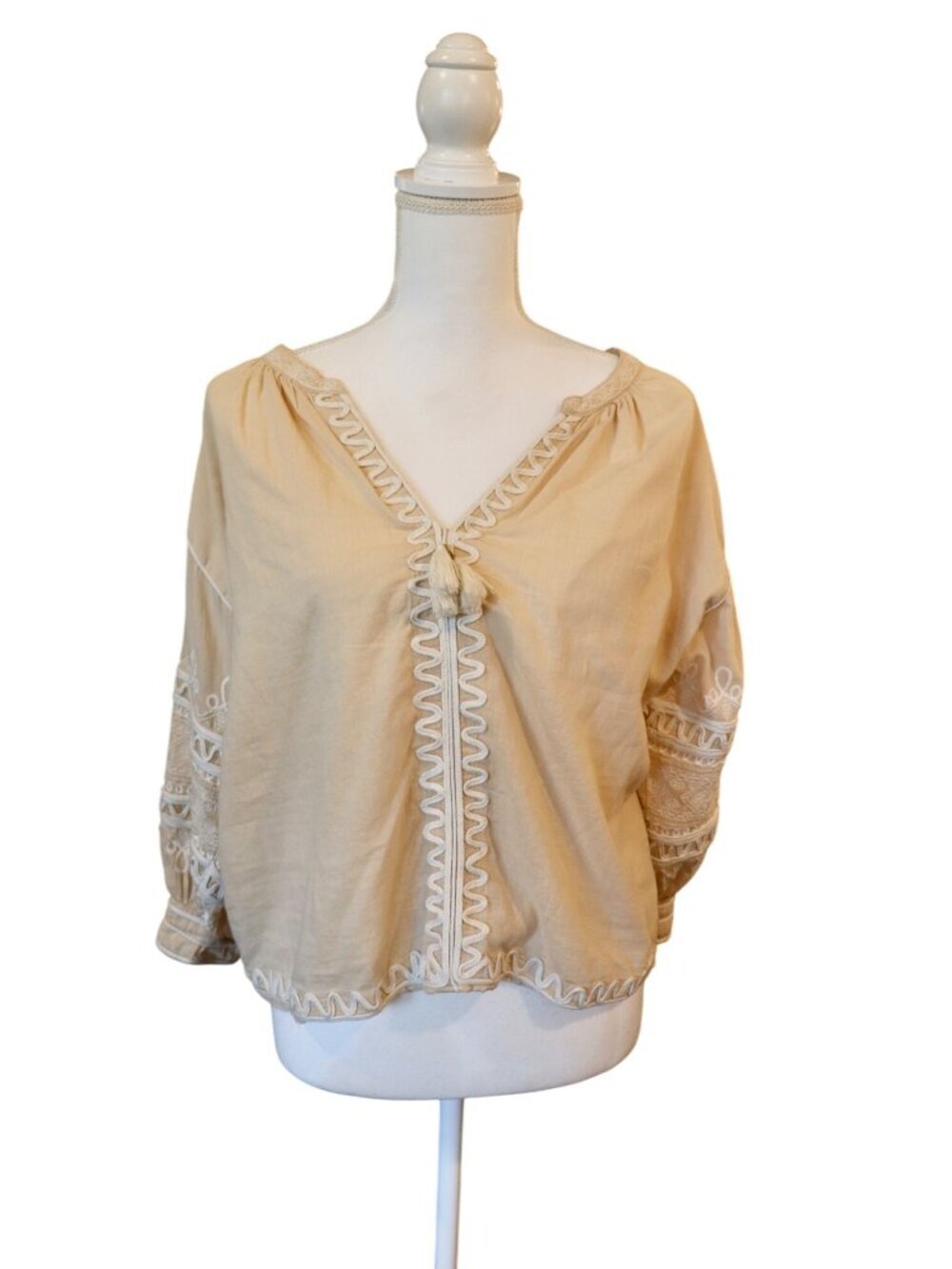 Roller Rabbit Embroidered Boho Cotton Blouse, XS (fits up to L)
